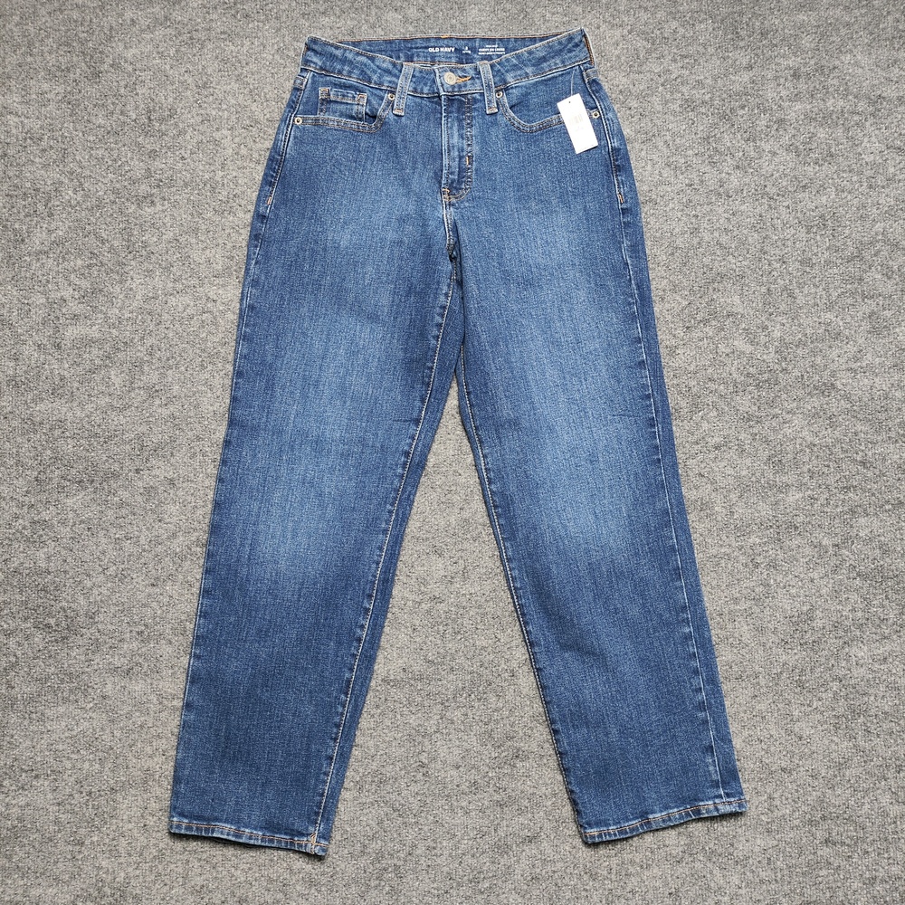 Old Navy High-Rise Curvy Loose Straight Jeans Womens 2P Medium Wash Blue Denim